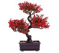 PRETYZOOM Arbre bonsaï artificiel en pot, plantes fausses en plastique, décorations zen pour table, bureau, salon, jardin, cèdre japonais rouge, 36 x 30 x 10 cm