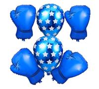 PRETYZOOM Ballons Gonflables en Aluminium Bleu Lot de 6 Forme Moufles de Boxe Portable et Créative Décoration Anniversaire Garçon pour Fête à Thème Catch