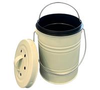 PRETYZOOM Boîte à Compost en Métal Blanc avec Couvercle, Design Compact et Poignée Amovible, pour Déchets Alimentaires Cuisine Facile à Nettoyer