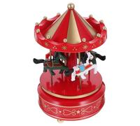 PRETYZOOM Boîte à Musique Carrousel Décorative Rouge en Plastique, Élégante Boîte Musicale Rotative, Décoration de Bureau pour Anniversaires et Noël