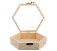 PRETYZOOM Boîte en bois de pin à forme six pans avec couvercle en verre transparent Boîte de rangement décorative naturelle pour bijoux et souvenirs Coffret cadeau élégant pour maison et