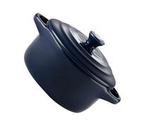 PRETYZOOM Bol en Céramique 230 Ml avec Double Poignée et Couvercle, Compatible Four à Micro-ondes, Bol à Soupe Bleu Foncé Cuisine Maison et Ragoût