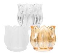 PRETYZOOM Bougeoir en Verre Tulipe Lot De 3 Supports pour Bougies Chauffe-Plat Photophore Verre Décoratif pour Table Mariage Maison Centre De Table 2.76 X 2.76 X 2.68 in