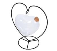 PRETYZOOM Bouteille Décorative en Verre Transparent de Cœur 16 Cm avec Support en Fer 26 Cm et Bouchon en Liège - Pot à Souhaits Suspendu pour Décoration Intérieure et Présents Symboliques
