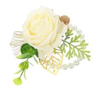 PRETYZOOM Bracelet de Mariée Perles et Roses Artificielles Feuilles Décoratives, Accessoire de Poignet pour Demoiselle D'honneur, Décoration de Fleur pour Mariage et Fête, Élégant et