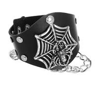 PRETYZOOM Bracelet Manchette en Pu Noir Tête de Mort Cloutée, Style Punk Rock Ajustable, Résistant Décoloration, pour Halloween