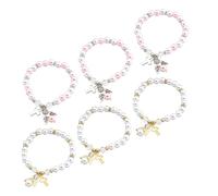 PRETYZOOM Bracelets de Perles Acryliques Bébé 6 Pièces Pendentifs Cœur et Ailes D'ange, Chaînes de Main Chapelet pour Baptême, Fête et Présent Fille