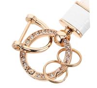 PRETYZOOM Carabiner Keychain With Rhinestones Leather Car Key Fob Pendant With Rotatable Snap Swivel And Lost Ring Compact Stylish Car Interior Keychain For Men And Women