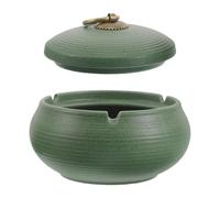 PRETYZOOM Cendrier en Céramique avec Couvercle Vert pour Cigarettes | Usage Intérieur et Extérieur, Format de Table, Nettoyage Facile, Résiste aux Taches