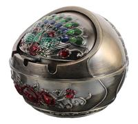 PRETYZOOM Cendrier Vintage avec Couvercle, cendrier Coupe-Vent en métal | Cendrier portable rétro, cendrier à motif paon, symbole de richesse, pour terrasse, voiture ou espace fumeur.