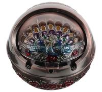 PRETYZOOM Cendrier Vintage avec Couvercle, cendrier Coupe-Vent en métal | Cendrier portable rétro, cendrier à motif paon, symbole de richesse, pour terrasse, voiture ou espace fumeur.