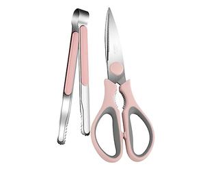 PRETYZOOM Ciseaux Cuisine Inox Multifonction Pinces à Barbecue Robustes, Lame Tranchante, Poignée Ergonomique, Ensemble 2 Pièces, Adaptés Barbecue Extérieur Et Préparation Viande, Coloris Rose