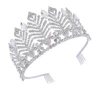 PRETYZOOM Coiffe de Mariage Argentée Strass, Diadème Baroque de Grosse Couronne, Serrage-tête Élégant pour Femmes, Accessoire Coiffure pour Anniversaire et Fête, Bandeau Tiare Décoratif