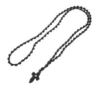 PRETYZOOM Collier Croix de Prière Long Tressé à Main en Polyester Noir | Bijou Chrétien Unisexe, Léger et Confortable, Résistant à Décoloration et Déformation