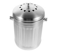 PRETYZOOM Composteur Cuisine 5L en Acier Inoxydable avec Couvercle Hermétique Anti-Odeurs Seau à Compost D’Intérieur Compact pour Déchets Alimentaires sur Plan de Travail Bac à Compost de
