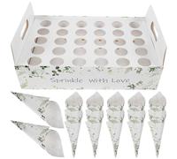 PRETYZOOM Cônes de Confettis Mariage en Papier Blanc et Marron, Porte-confettis Design Cône 30 Trous, Support pour Mini Bouquet, pour Décoration de Fête de Mariage