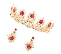 PRETYZOOM Couronne Princesse Mariage Rouge avec Boucles d'Oreilles Accessoire Élégant pour Robe de Mariée Set Coiffure Chic pour Fête et Cérémonie