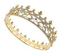 PRETYZOOM Couronne Ronde Adulte en Alliage Doré Strass Blanc, Accessoire Coiffure pour Anniversaire et Fête, Couronne de Reine Ajustable pour Mariage et Bal de Promo, Style Royal Vintage