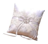 PRETYZOOM Coussin D'alliances en Dentelle Blanche Double Cœur pour Demoiselles d'honneur, Polyester Élégant, Facile à Tenir, Pratique pour Mariage et Saint-Valentin