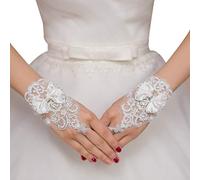 PRETYZOOM De Mariée Sans Doigts En Dentelle Avec Noeud Strass Élégants Pour Mariage Soirée Fête Taille 6.3In