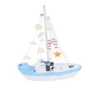 PRETYZOOM Décoration Bateau à Voile Méditerranéen Bleu Blanc avec Coquillages Modèle Artisanal pour Maison Bord de Mer Style Côtier et Ferme Cadeau Décoratif Élégant