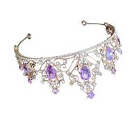 PRETYZOOM Diadème de Mariée en Strass Doré et Violet, Couronne pour Femmes, Accessoire Cheveux Léger et Confortable, Mariage, Anniversaire et Bal, Bijou de Tête Scintillant et Élégant