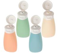 PRETYZOOM Ensemble 4 Flacons Cosmétiques 60ml Bouteilles Plastiques Transparentes Rechargeables Voyage Pochettes Portables pour Shampoing Après-shampoing Crème Soin Camping Fitness Natation