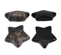 PRETYZOOM Ensemble de 4 Pierres Décoratives en Obsidienne Naturelle et Cristal Étoilé 30 Mm, Finition Polie Noire Brillante, Décoration Intérieure Zen pour Maison et Bureau, Pierre