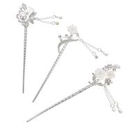 PRETYZOOM Épingles à Cheveux Vintage à Pompons Fleuris en Alliage de Zinc Argenté, 3pcs Résistantes et Élégantes pour Chignons de Mariage ou Cosplay