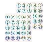 PRETYZOOM Étiquettes Numériques Auto-adhésives 1-25, Autocollants Numérotés Imperméables et Anti-déchirure, Lot de 2 Feuilles pour Identification et Classement, Stickers D'identification