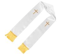PRETYZOOM Étole de Prêtre en Satin Blanc avec Broderie Croix et Pompons, Douce et Confortable, Style Traditionnel pour Cérémonie de Mariage à L'église