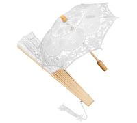 PRETYZOOM Éventail Dentelle Blanc Pliant en et Bois Accessoire Photographie Mariage Décoration Intérieure Parasol Demoiselle d'Honneur 1 Pièce