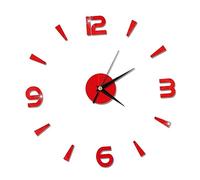PRETYZOOM Horloge Murale 3D Soi-même en Acrylique Rouge, Moderne sans Cadre, Chiffres Arabes, Décoration Murale pour Salon et Chambre, Pile Non Incluse