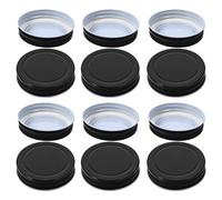 PRETYZOOM Lot de 12 Couvercles en Fer-blanc Noirs 70 Mm, Couvercles Hermétiques Réutilisables pour Bocaux Mason Standard, Protection Anti-fuite et Conservation Alimentaire, Compatibles