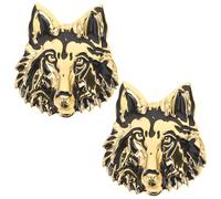 PRETYZOOM Lot de 2 Autocollants Métalliques 3D Tête de Loup Dorés pour Voiture, Badge Emblème Adhésif Résistant aux Intempéries, Stickers Latéraux Décoratifs pour Carrosserie, Accessoires