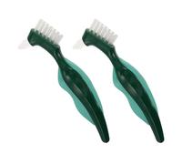 PRETYZOOM Lot de 2 Brosses à Dents Rigides Double Tête pour Prothèses Dentaires Brosse à Poils Durs Verte Nettoyage Profond Plaque Entretien Complet des Appareils Dentaires Usage