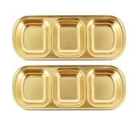 PRETYZOOM Lot de 2 Plats à Sauce 3 Compartiments en Acier Inoxydable 304 Finition Dorée, Assiettes Apéritives Compartimentées pour Sauces et Condiments, Vaisselle pour Maison, Restaurant