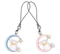PRETYZOOM Lot de 2 Porte-clés Lapin en Alliage Pendentif Émaillé, Breloques pour Téléphone Portable Lune et Étoile, Chaînes Décoratives Légères pour Dragonne de Téléphone, Accessoires
