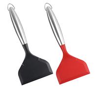 PRETYZOOM Lot de 2 Spatules à Steak Multifonctions 28 Cm en Silicone Noir et Rouge Manche Inox Ergonomique Résistant la Chaleur Cuisine Domestique et Professionnelle