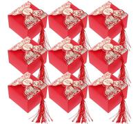 PRETYZOOM Lot de 20 Boîtes à Dragées Chinoises en Papier Rouge Pompon, Coffret D'emballage Mariage Style Traditionnel, Petite Boîte Présent Portable pour Fêtes et Réception, Contenant
