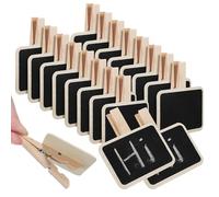 PRETYZOOM Lot de 20 Mini Pinces en Bois Panneaux Ardoise 7,2x6,8x4,8 Cm, Étiquettes Réutilisables pour Buffet et Présentation Alimentaire, Mini Tableaux Noirs Effaçables pour Organisation