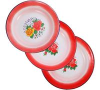 PRETYZOOM Lot de 3 Assiettes Émaillées Vintage en Fer Rouge Épaisses, Style Chinois, pour Servir des Collations Lors de Pique-niques ou Repas Festifs Style Aléatoire