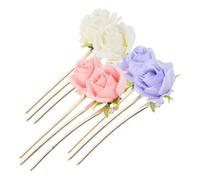 PRETYZOOM Lot de 3 Épingles à Cheveux Chinoises Anciennes de Fourchette à 3 Dents Décorées de Pivoines Beige Rose et Violet Accessoires Légers pour Chignons Stables et Coiffures Vintage