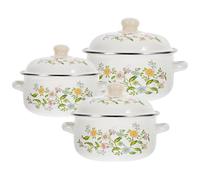 PRETYZOOM Lot de 3 Set de Set de Marmites Émaillées à Fond Plat, Petites Casseroles Poignées Doubles, Tailles 16-18-20 Cm, Cuisson Rapide et Uniforme pour Soupes, Nouilles Instantanées
