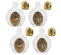 PRETYZOOM Lot de 4 Bouteilles d'eau Bénite Portables en Verre Gaufré et Alliage, Décor Religieux Motifs en Relief, Format Compact pour Baptême, Communion et Usage Voyage,
