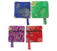 PRETYZOOM Lot de 4 Pochettes de Rangement Brodées pour Clous de Guzheng, Paquet à Fermeture Éclair en Coton Polyester, Format Compact, Couleurs Assorties Rouge Bleu Vert Couleur Aléatoire