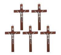 PRETYZOOM Lot de 5 Pendentifs Croix Chrétienne en Bois Massif 5 CM Breloques Crucifix Jésus Couleur Brun Foncé Accessoires Polyvalents pour Création Bijoux DIY Bracelets et Colliers