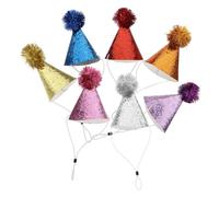 PRETYZOOM Lot de 7 Chapeaux de Fête Coniques en Papier Pailleté Multicolores, Taille Mini pour Bébés et Animaux, Bonnets D’anniversaire Décoratifs avec Pompon, Accessoires Festifs