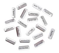 PRETYZOOM Lot de 80 Pendentifs DIY Mots Inspirants Rectangulaires en Alliage Matériel de Bricolage pour Bracelets Colliers et Accessoires Créatifs 20 Modèles X 4 Pièces Couleur Argentée
