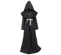 PRETYZOOM Manteau de Moine Robe à Capuche Robe Médiévale Fête Halloween | Polyester Noir, Style Vintage Rétro Renaissance, pour Cosplay Scène, Micro-film, Costumes Moine et Prêtre